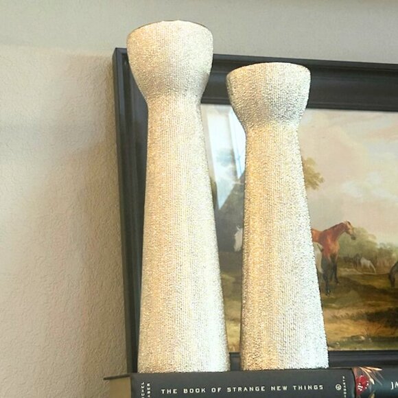 NWOT Set of 2 Luxury Champagne Beaded Ceramic Decorative Candle Holders - Picture 7 of 16